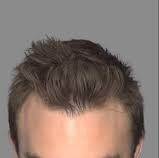 Side-by-side comparison of two men with different hairstyles: left with short dark hair, right with longer, swept-back lighter hair (before/after style).