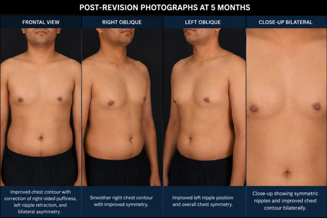 Before/after comparison of a man's bare chest showing a fuller, hairier chest on the right and a smoother, flatter chest on the left.