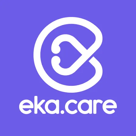 Eka.care logo: white stylized monogram on a purple background