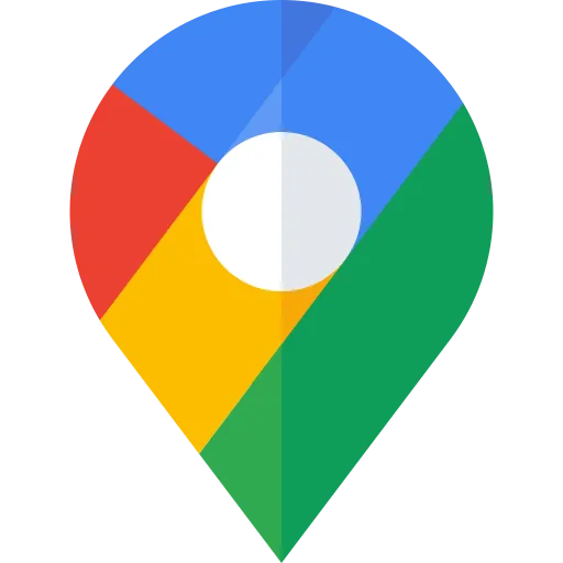 Google Chrome logo designed as a map location pin on a map marker shape, colored in blue, red, yellow, and green